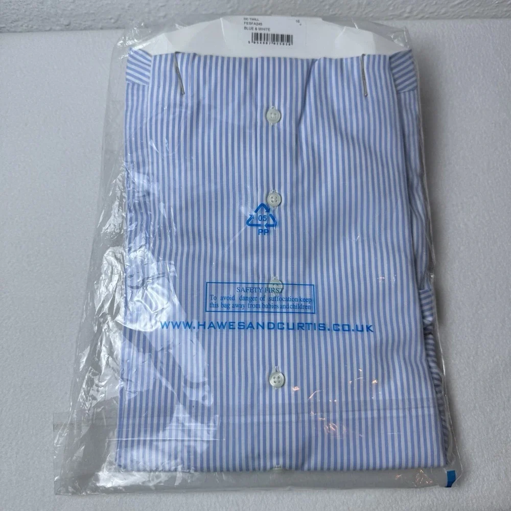 New Hawes & Curtis Womens Fitted Blue And White Striped Shirt UK 16 US 12 Preppy